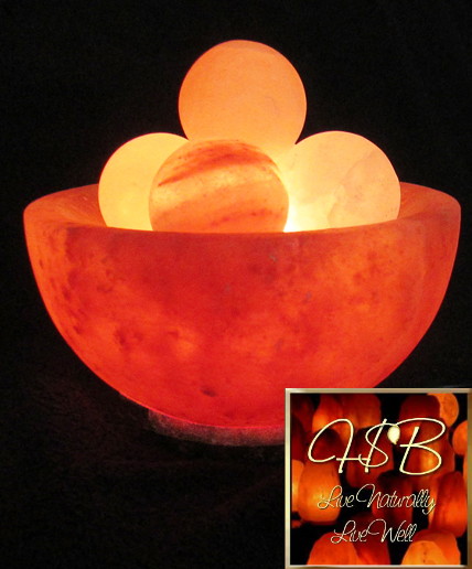 Himalayan Salt Crystal Fire Bowl Lamp w/ Energy Spheres - Small